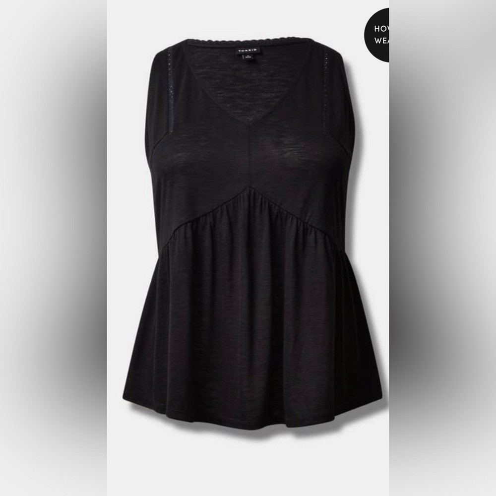 NWT. Torrid 3 (22/24) Cotton Slub Ladder Trim V-neck Babydoll Tank.